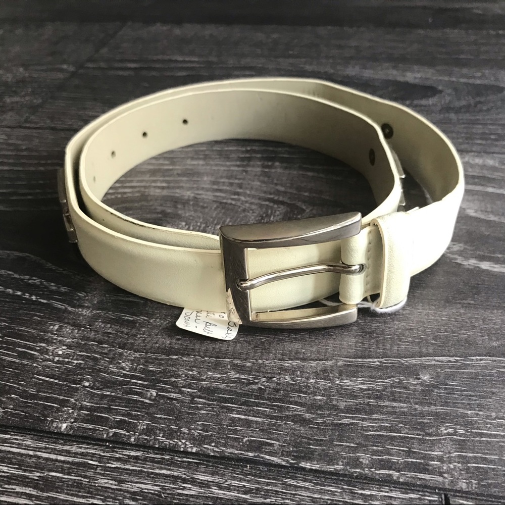 White Leather Belt with Silver Detail